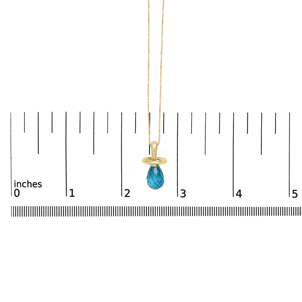 14K Yellow Gold and Blue Quartz Pacifier Pendant Necklace - 18" Inches