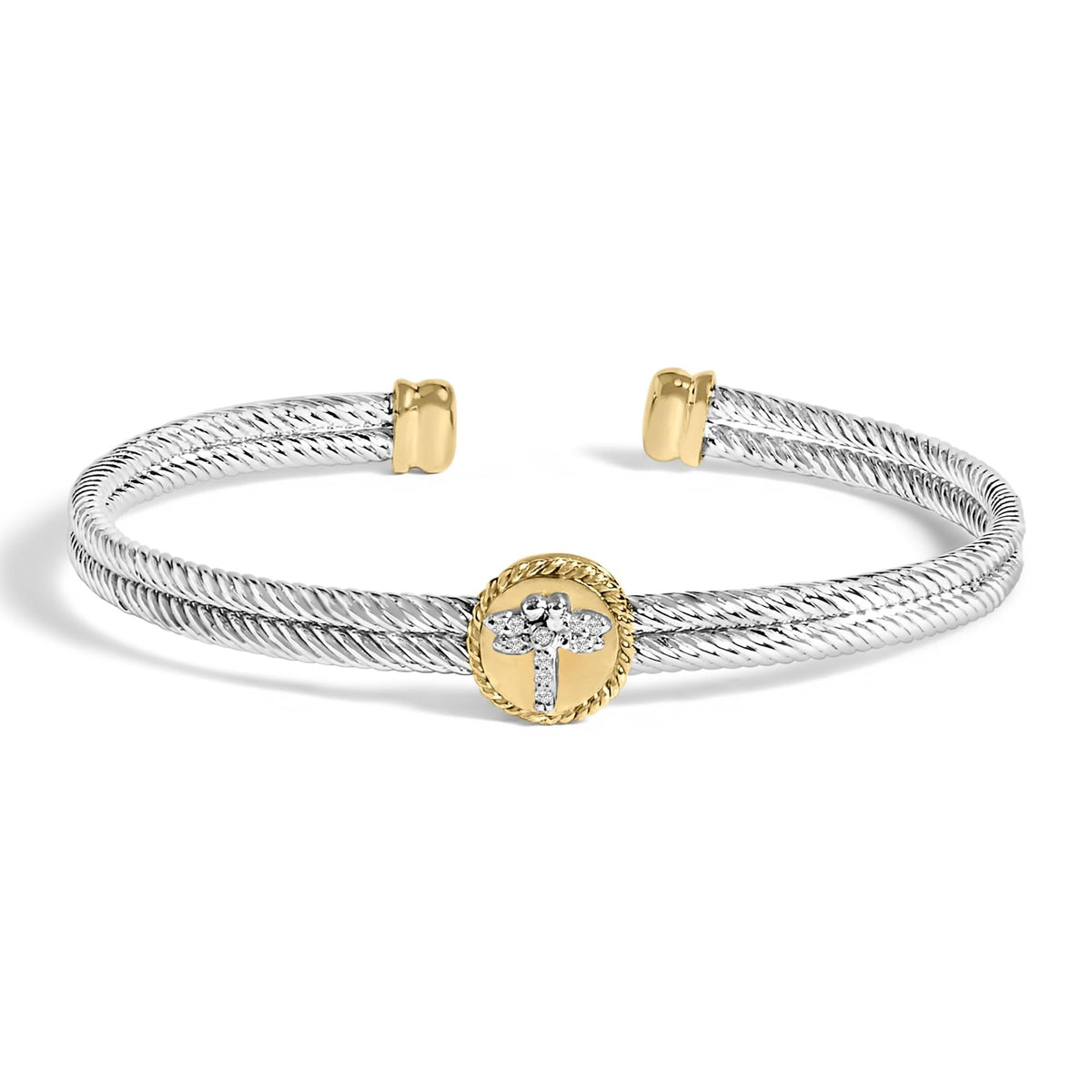 18K Yellow Gold Plated .925 Sterling Silver Diamond Accent Dragonfly Medallion Bangle Bracelet (I-J Color, SI1-SI2 Clarity) - 7.75 Inches