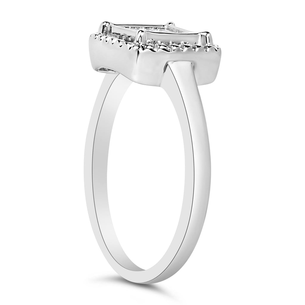 .925 Sterling Silver 1/5 Cttw Invisible Set Princess Cut Diamond Promise Ring with Beaded Halo (H-I Color, I1-I2 Clarity)
