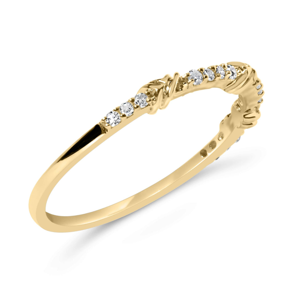 14K Yellow Gold 1/10 Cttw Diamond Twist Band Ring