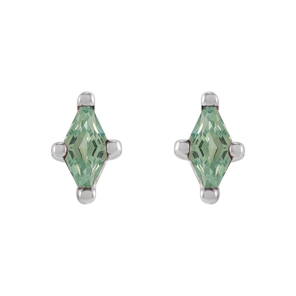 Sterling Silver 4x2 mm Lab-Grown Green Sapphire Earrings