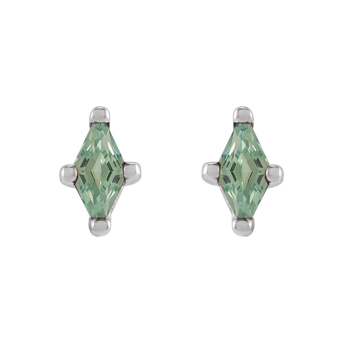 Sterling Silver 4x2 mm Lab-Grown Green Sapphire Earrings