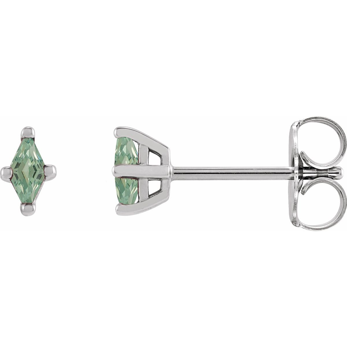 Sterling Silver 4x2 mm Lab-Grown Green Sapphire Earrings