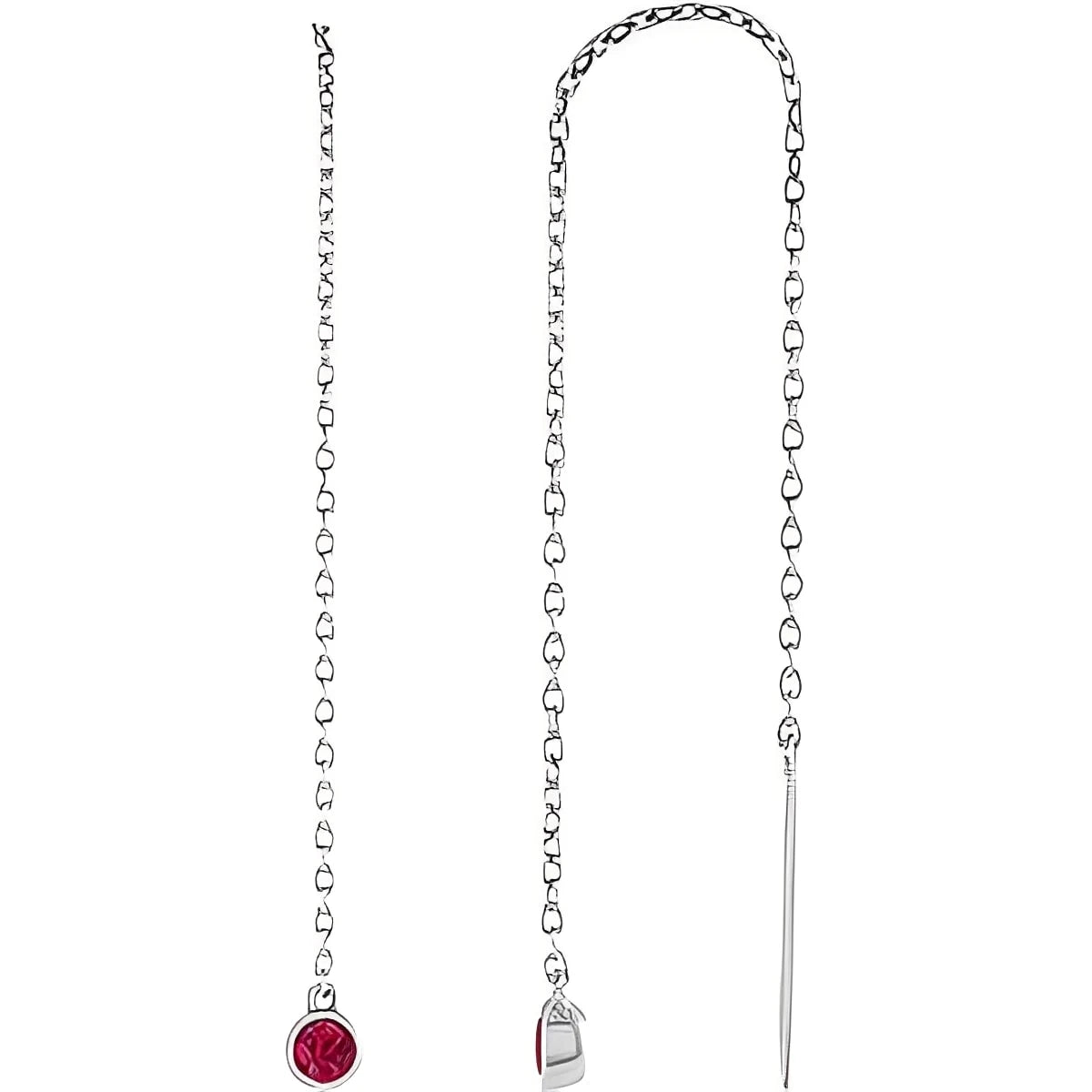 14K White Gold Natural Emerald Chain Earrings