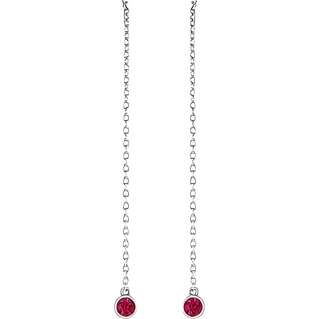 14K White Gold Natural Emerald Chain Earrings