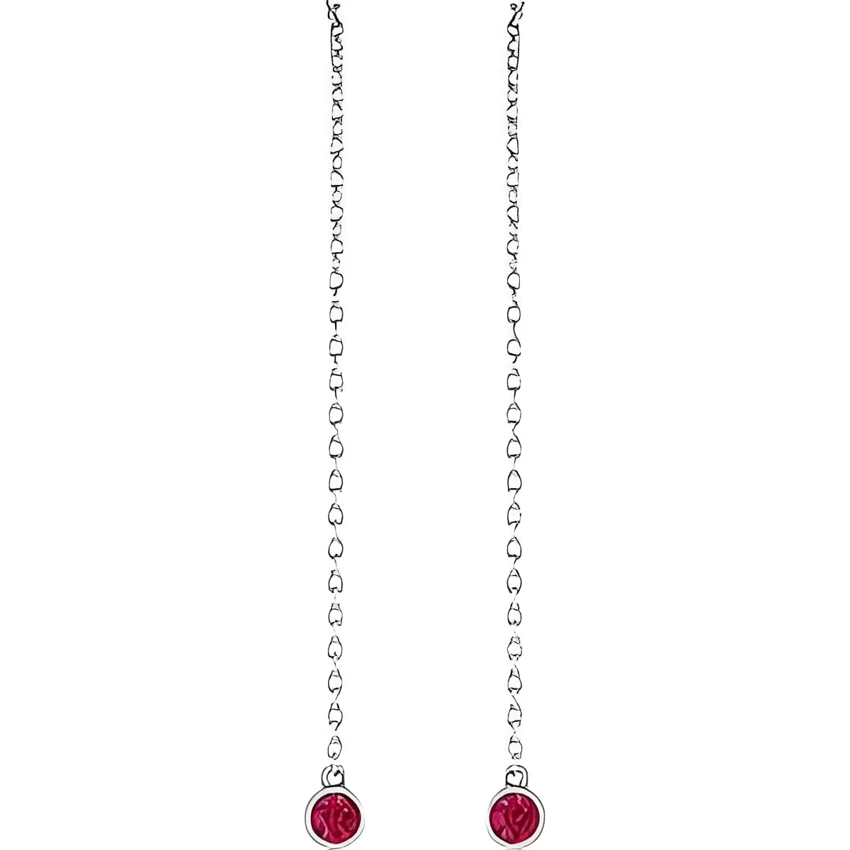 14K White Gold Natural Emerald Chain Earrings