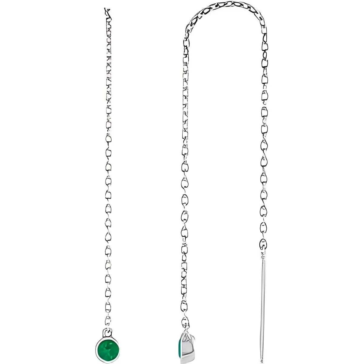 14K White Gold Natural Emerald Chain Earrings