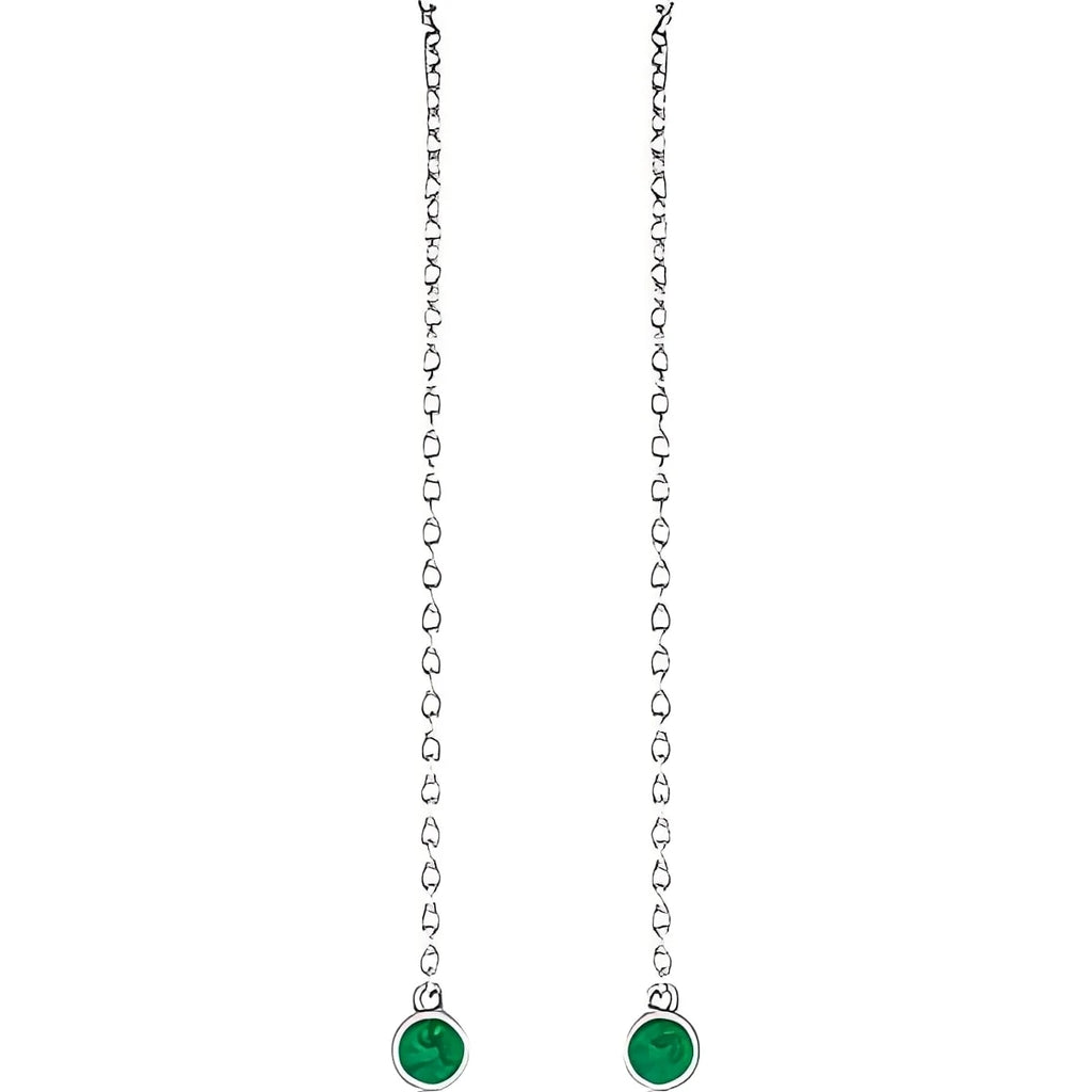 14K White Gold Natural Emerald Chain Earrings