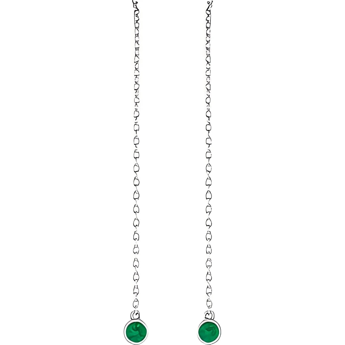 14K White Gold Natural Emerald Chain Earrings