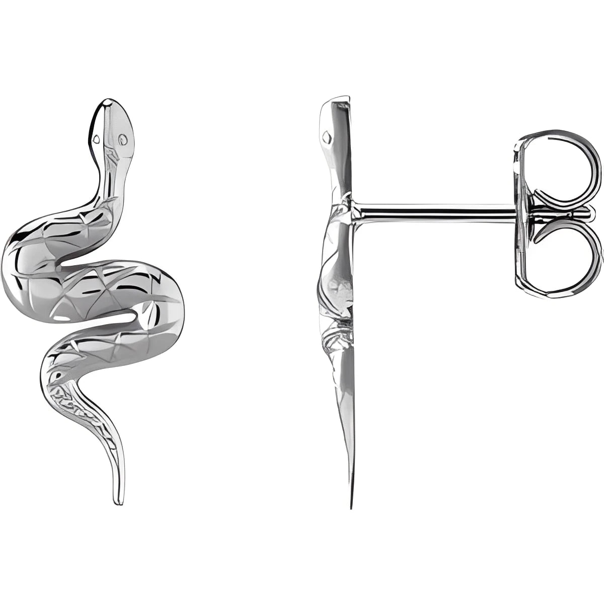 Sterling Silver Pair Snake Friction Back Earring