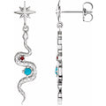 Sterling Silver Natural Turquoise & Natural Ruby Snake Earrings