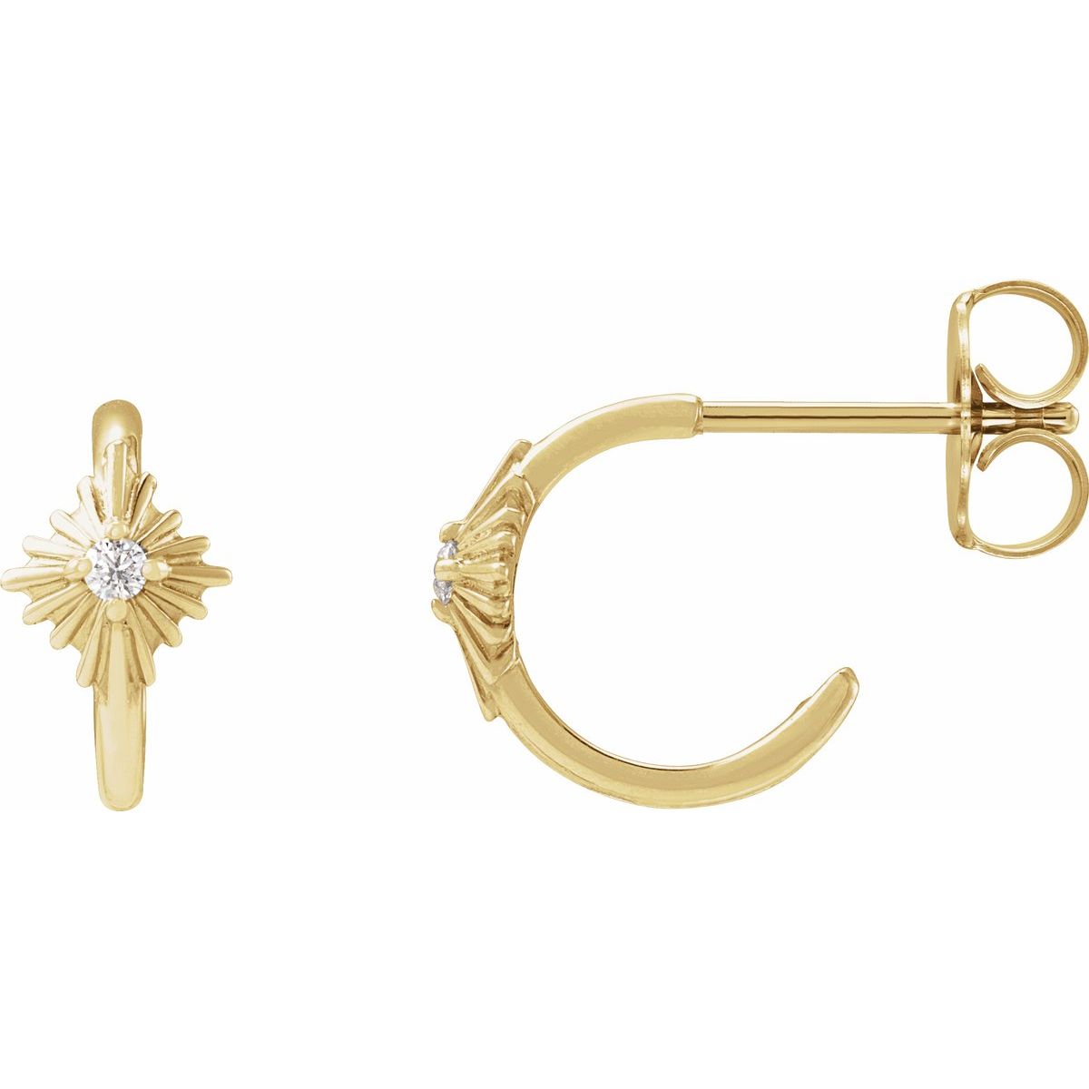 14K Yellow Gold .03 CTW Natural Diamond 10 mm Star Hoop Earrings