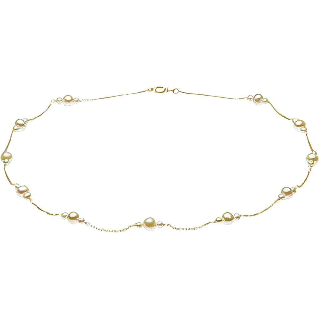 14K Yellow Gold Cultured White Freshwater Pearl 17" Necklace