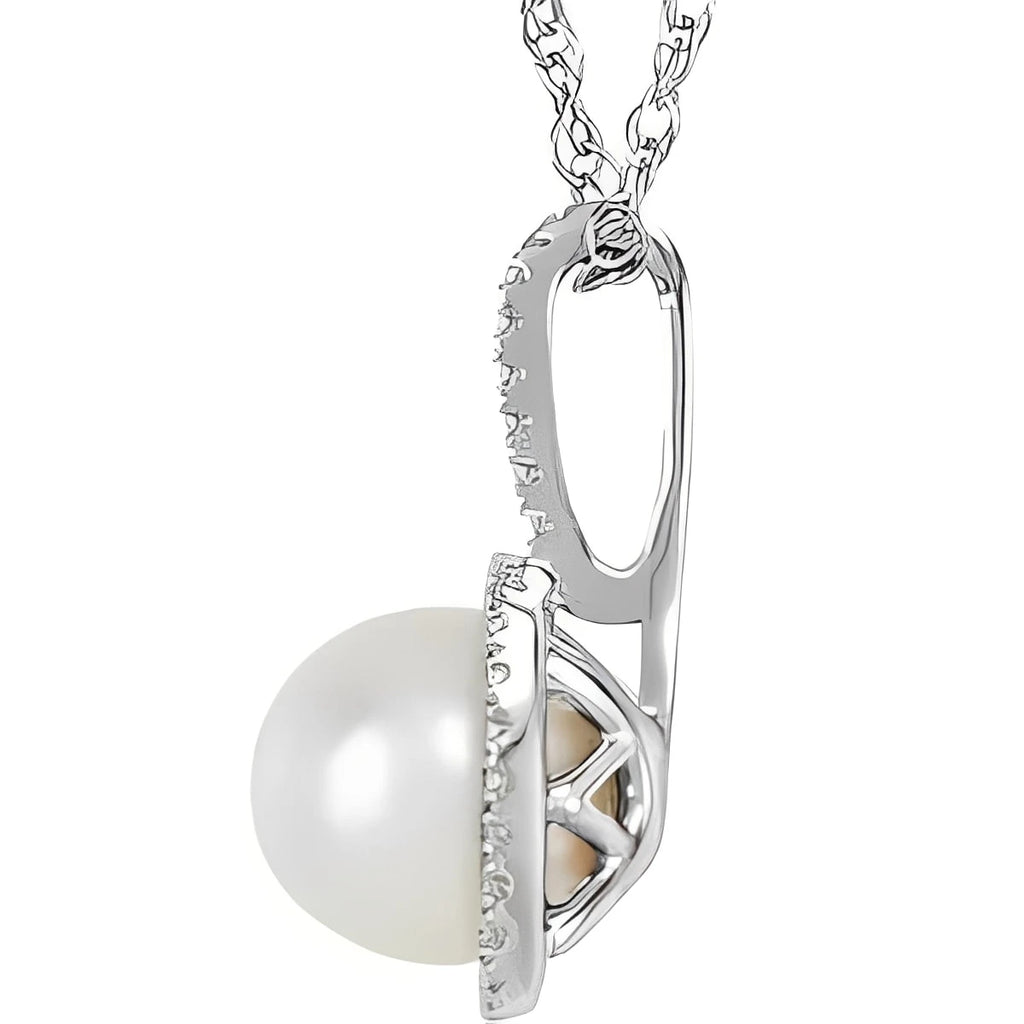 Sterling Silver 6.5-7 mm Cultured White Freshwater Pearl & .015 CTW Natural Diamond 18" Necklace