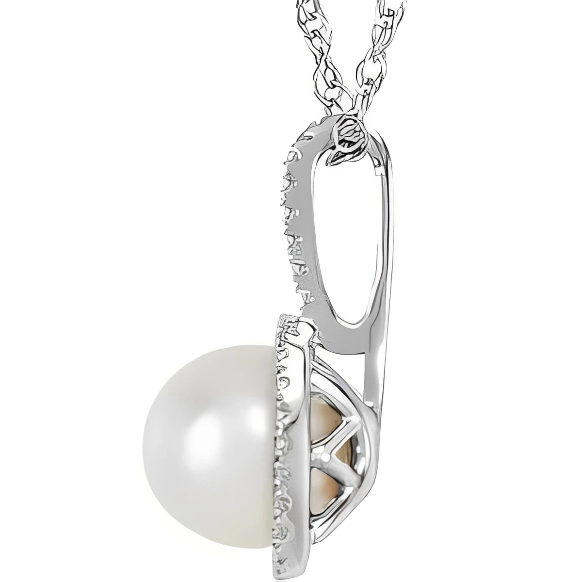 Sterling Silver 6.5-7 mm Cultured White Freshwater Pearl & .015 CTW Natural Diamond 18" Necklace
