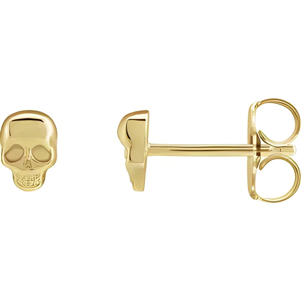 14K Yellow Gold Skull Earrings
