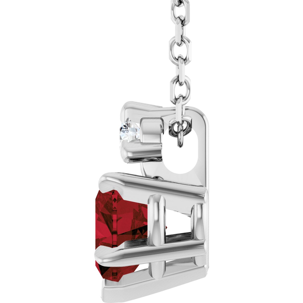 Sterling Silver Natural Mozambique Garnet & .03 CT Natural Diamond 16-18" Necklace