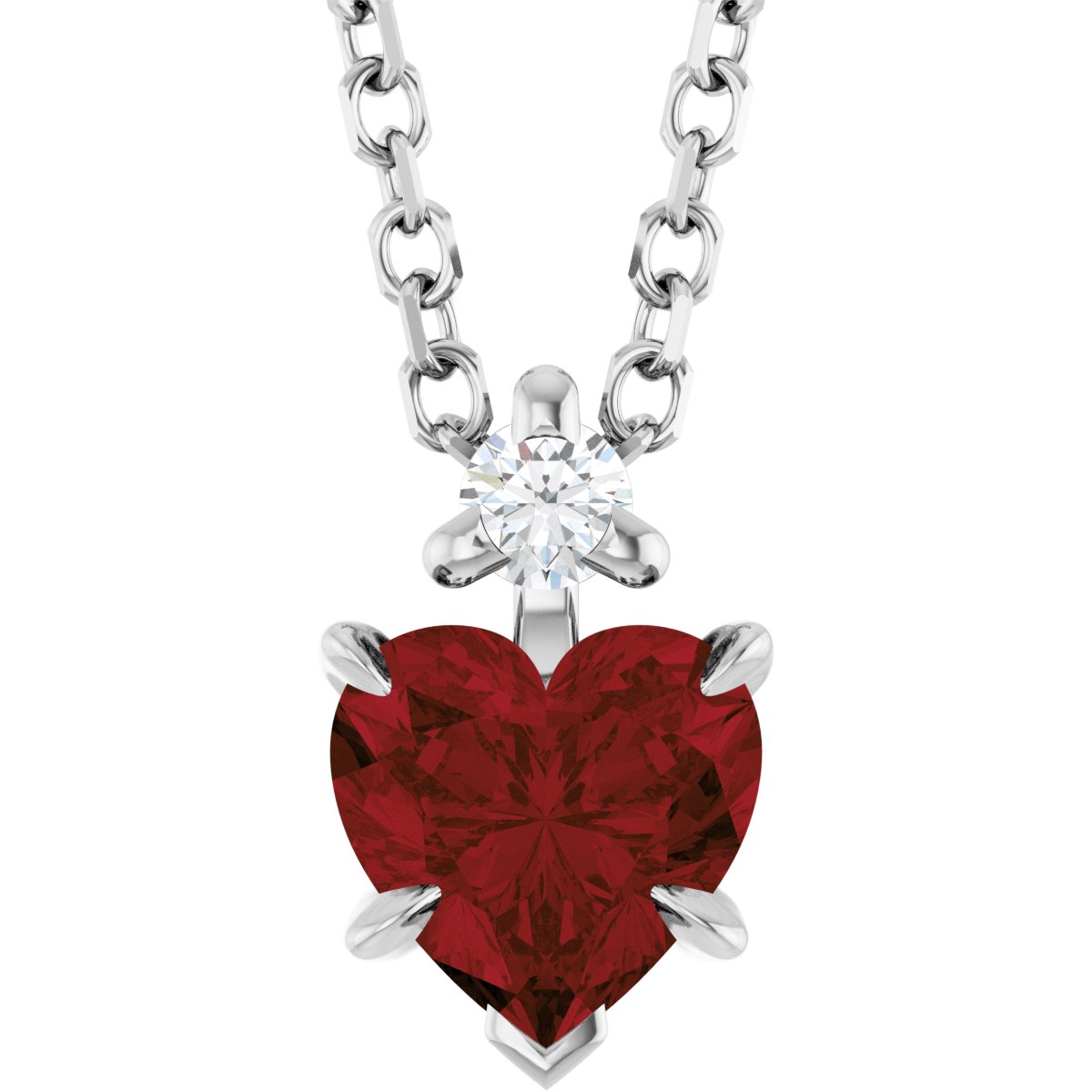 Sterling Silver Natural Mozambique Garnet & .03 CT Natural Diamond 16-18" Necklace