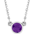 Rhodium-Plated Sterling Silver Natural Amethyst Solitaire 16" Necklace