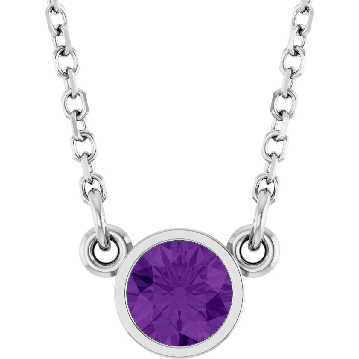 Rhodium-Plated Sterling Silver Natural Amethyst Solitaire 16" Necklace