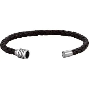 Stainless Steel & 6 mm Black Braided Leather 8" Bracelet