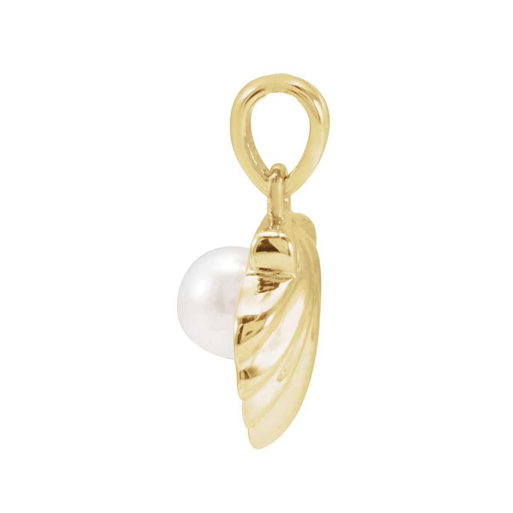 14K Yellow Gold Cultured White Freshwater Pearl Shell Charm/Pendant