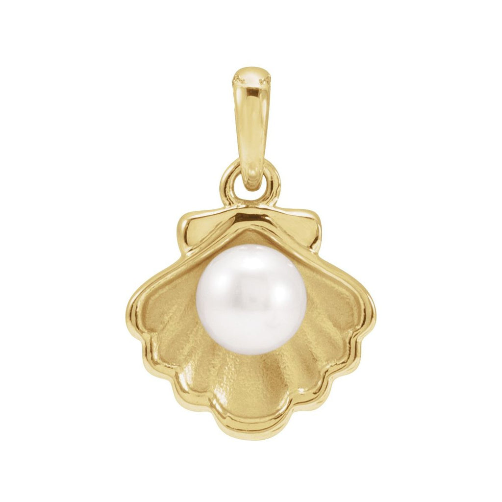 14K Yellow Gold Cultured White Freshwater Pearl Shell Charm/Pendant