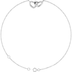 Sterling Silver Interlocking Hearts Link 6 1/2-7 1/2" Bracelet