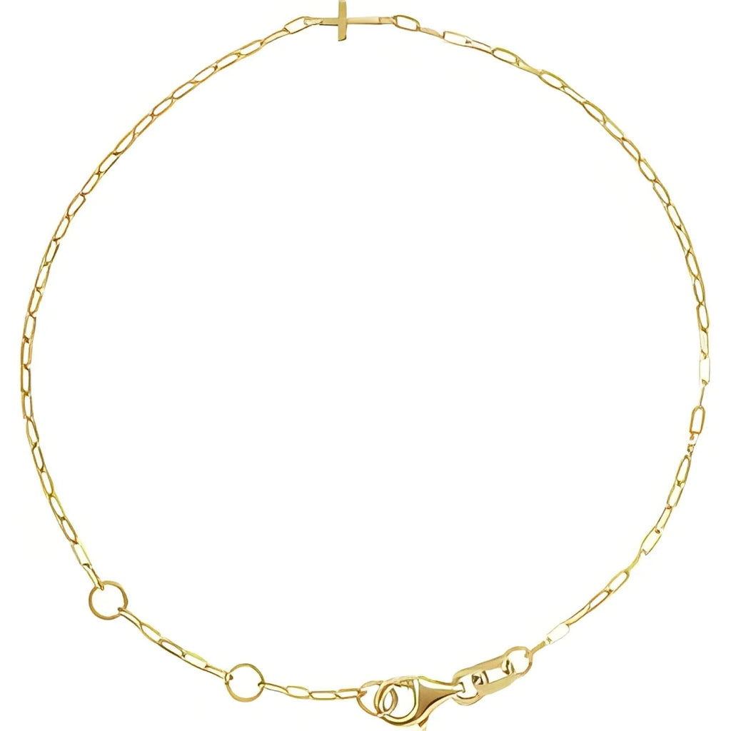 14K Yellow Gold Sideways Cross Paperclip-Style Chain 6 1/2-7 1/2" Bracelet
