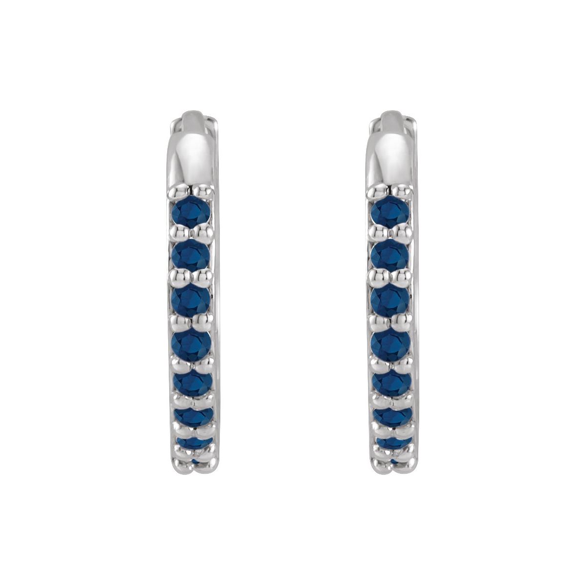 Sterling Silver Lab-Grown Blue Sapphire Hinged 12.5 mm Hoop Earrings
