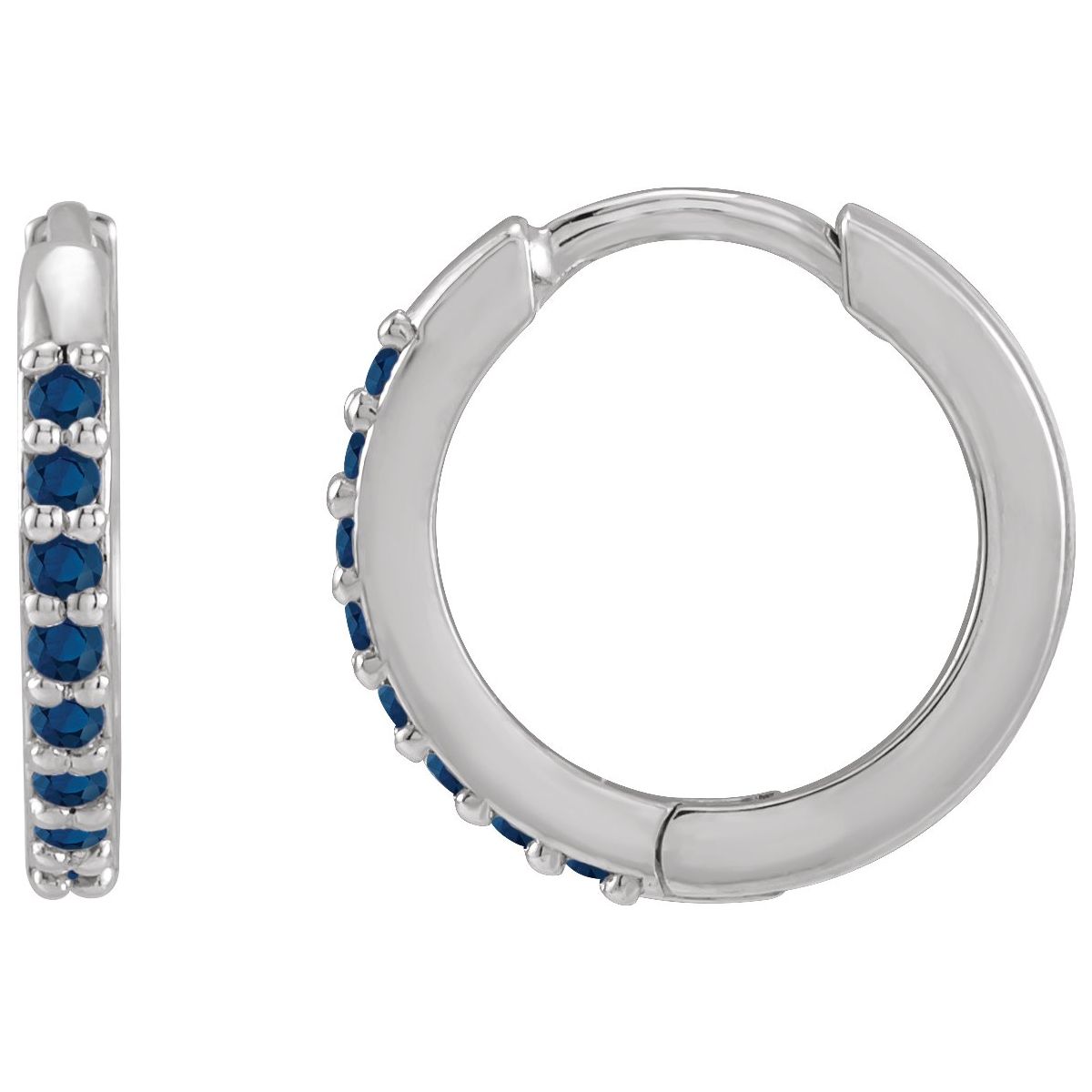Sterling Silver Lab-Grown Blue Sapphire Hinged 12.5 mm Hoop Earrings