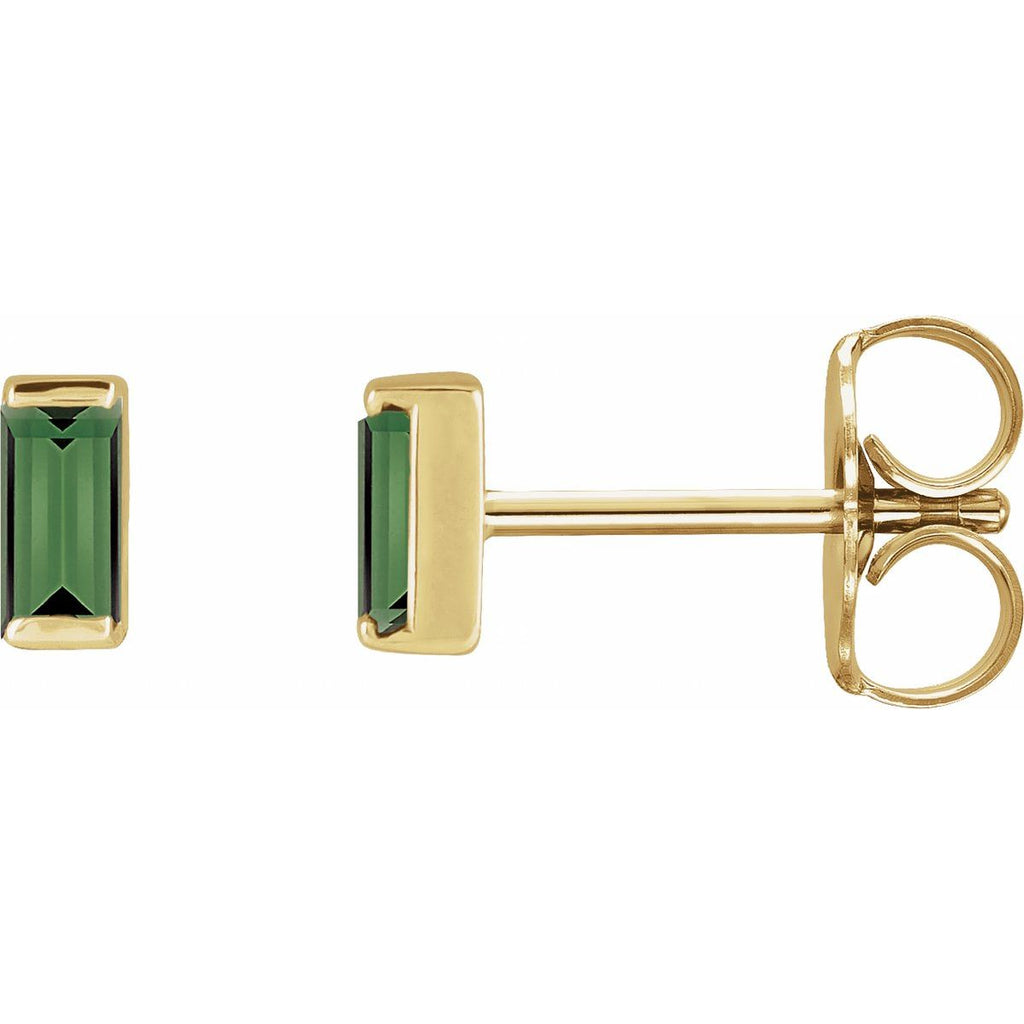 14K Yellow Gold Natural Green Tourmaline Channel-Set Earrings
