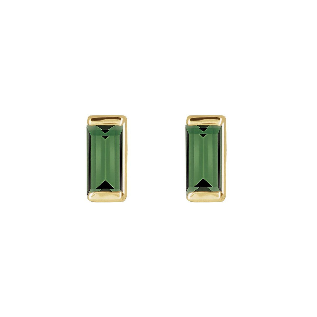 14K Yellow Gold Natural Green Tourmaline Channel-Set Earrings