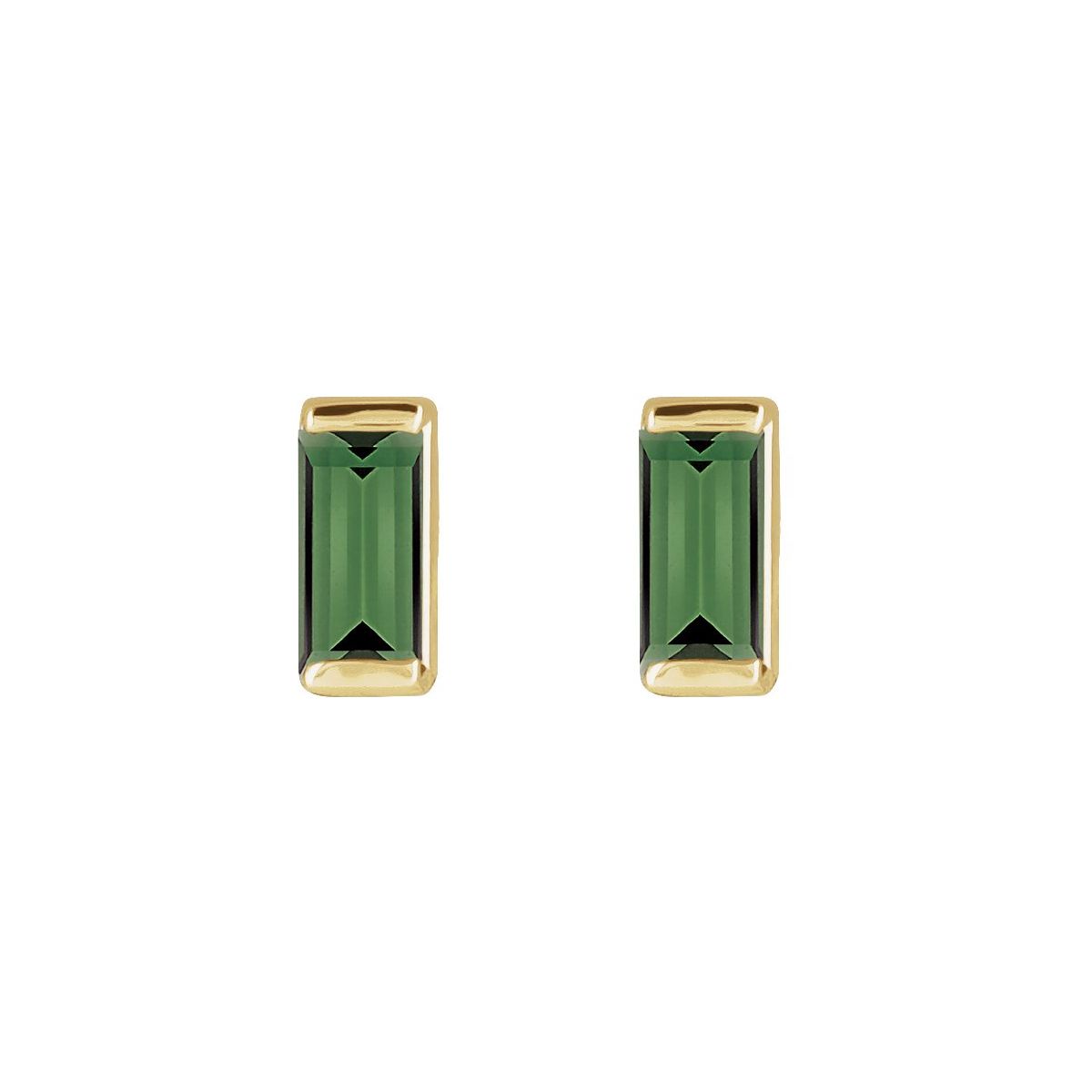14K Yellow Gold Natural Green Tourmaline Channel-Set Earrings