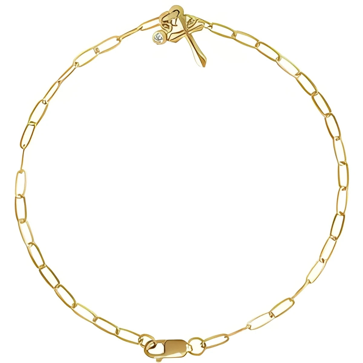 14K Yellow Gold .03 CTW Natural Diamond Cross Charm 7" Bracelet