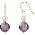 14K Yellow Gold Natural Amethyst & Cultured White Freshwater Pearl Earrings