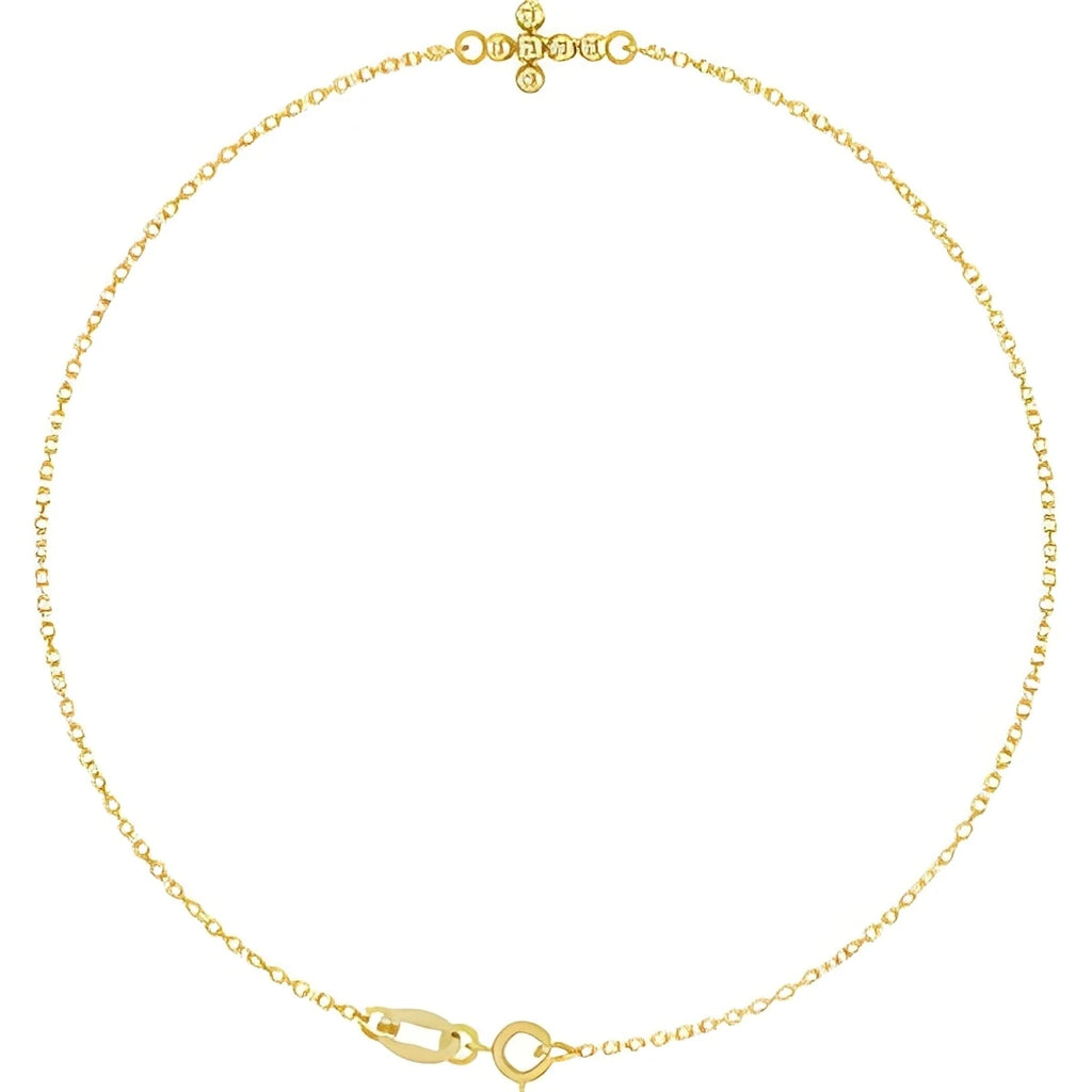 14K Yellow Gold Beaded Cross 7" Bracelet