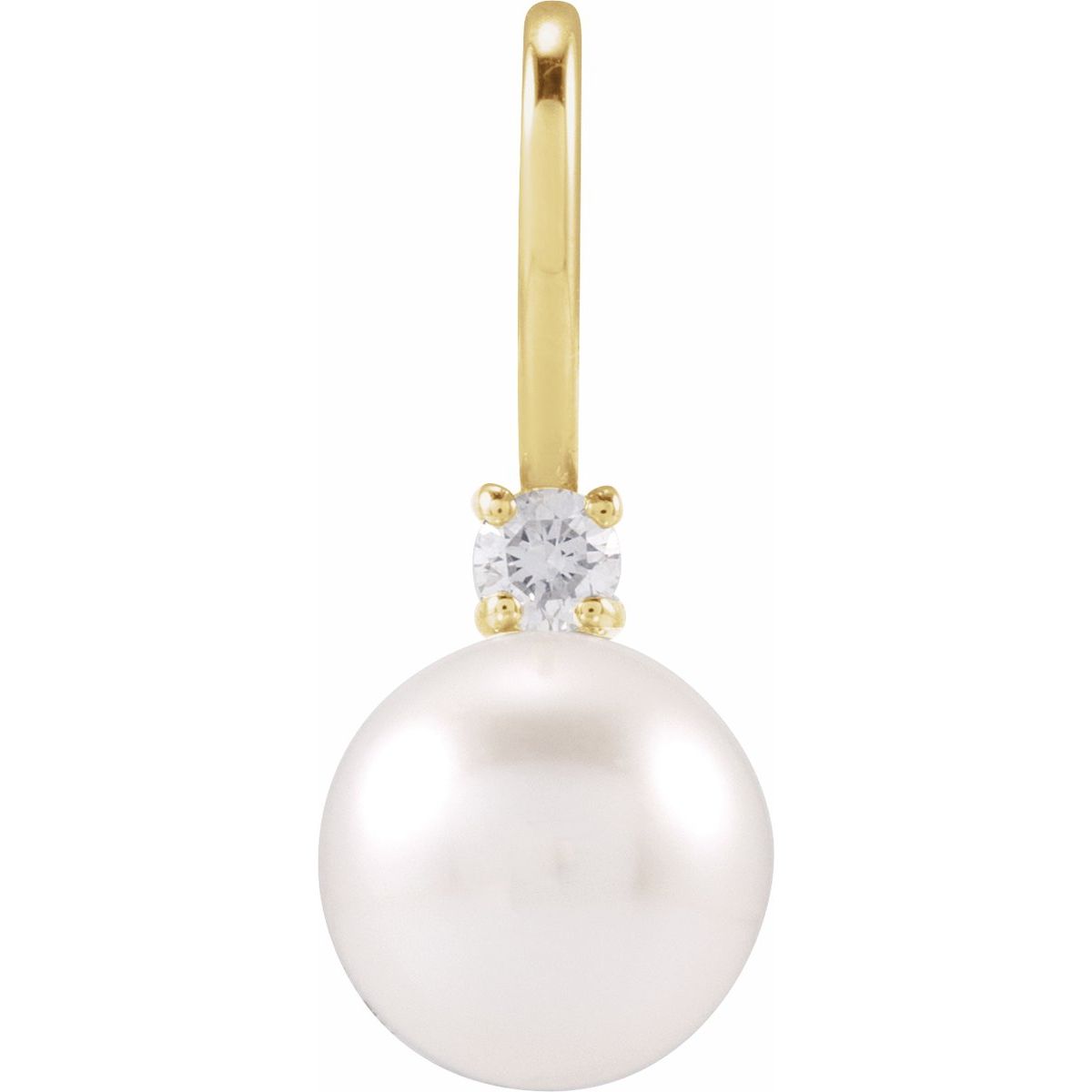 14K Yellow Gold Cultured White Akoya Pearl & .03 CT Natural Diamond Charm/Pendant