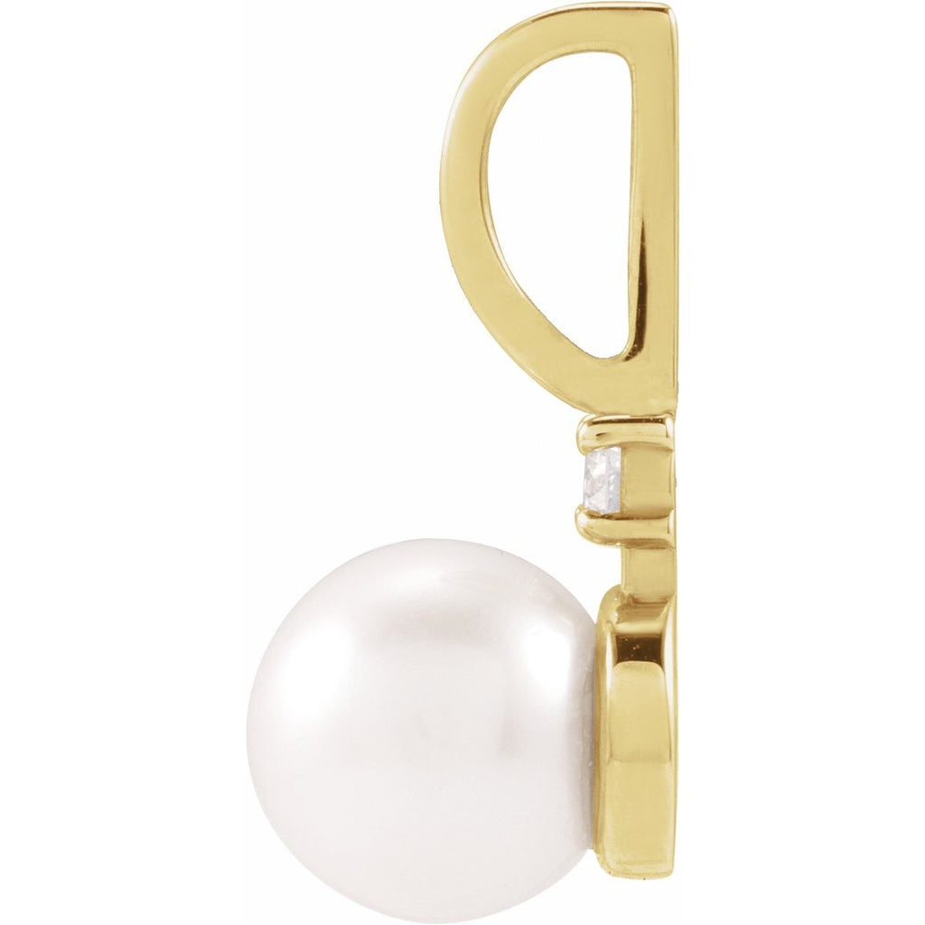 14K Yellow Gold Cultured White Akoya Pearl & .03 CT Natural Diamond Charm/Pendant