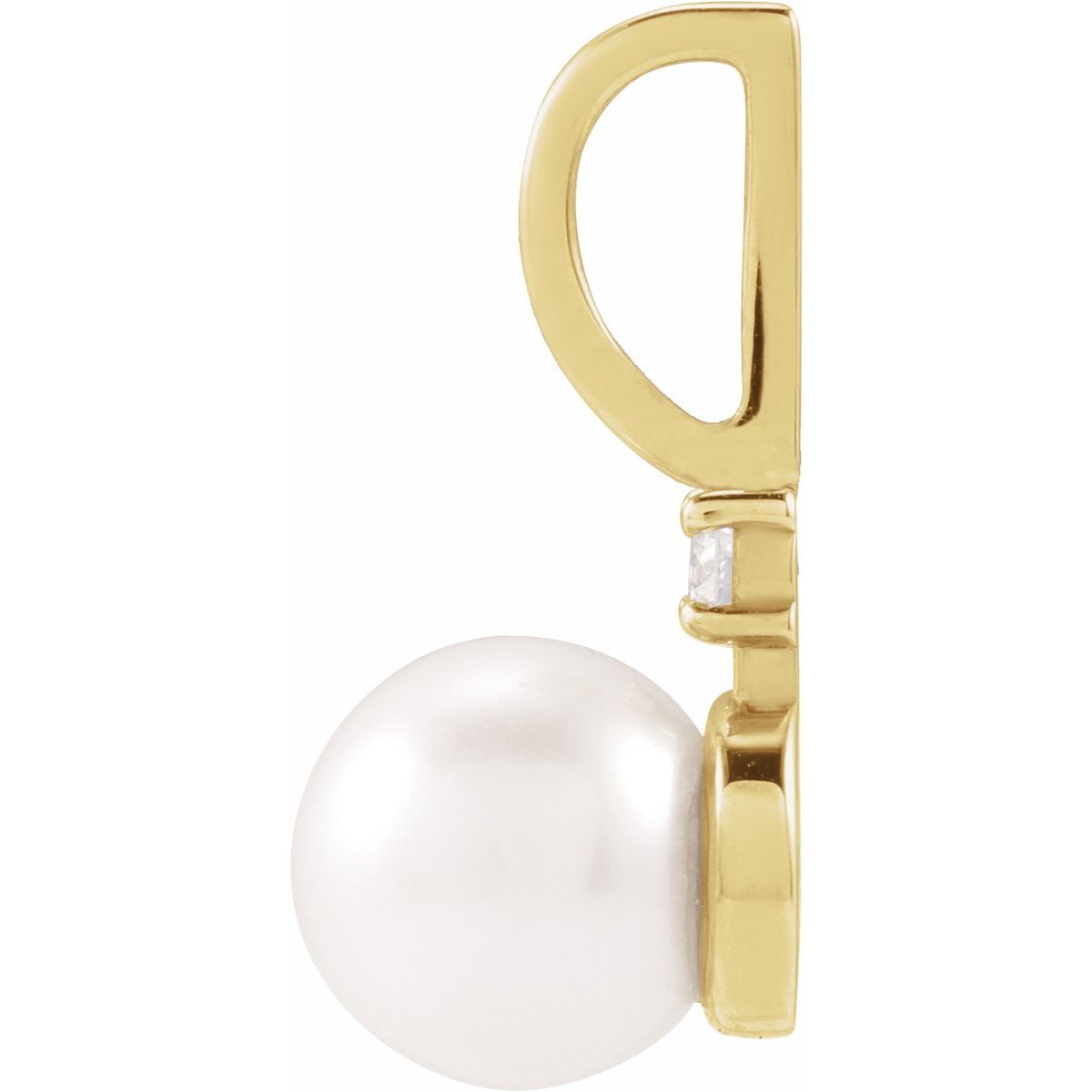 14K Yellow Gold Cultured White Akoya Pearl & .03 CT Natural Diamond Charm/Pendant