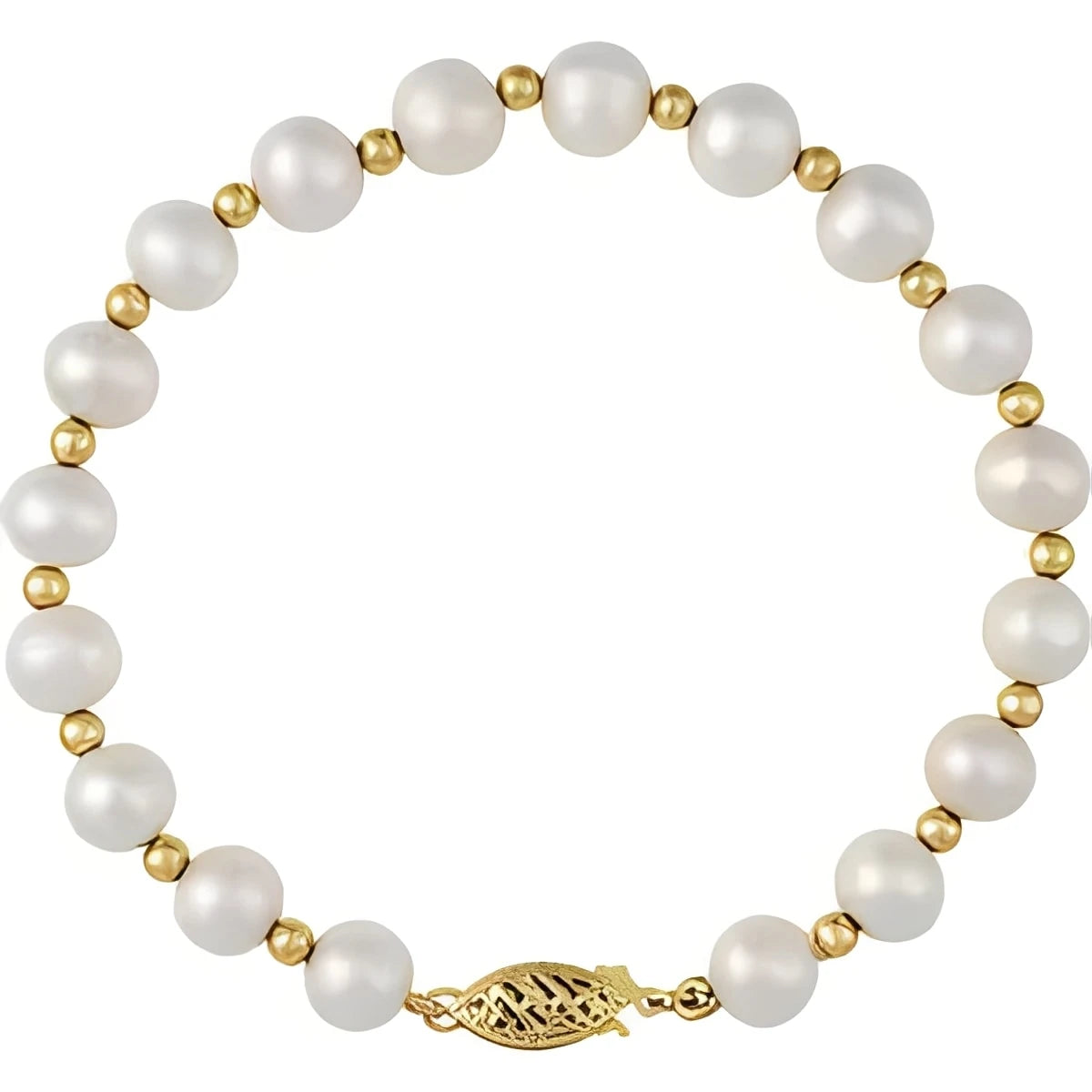 14K Yellow Gold Cultured White Freshwater 7" Bracelet
