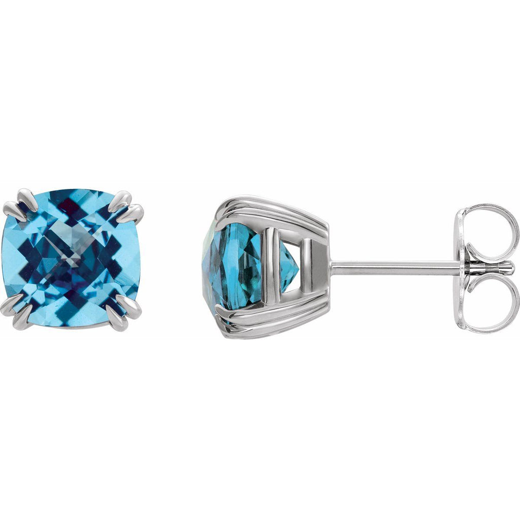 14K White Gold 6x6 mm Cushion Natural Swiss Blue Topaz Earrings