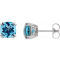 14K White Gold 6x6 mm Cushion Natural Swiss Blue Topaz Earrings