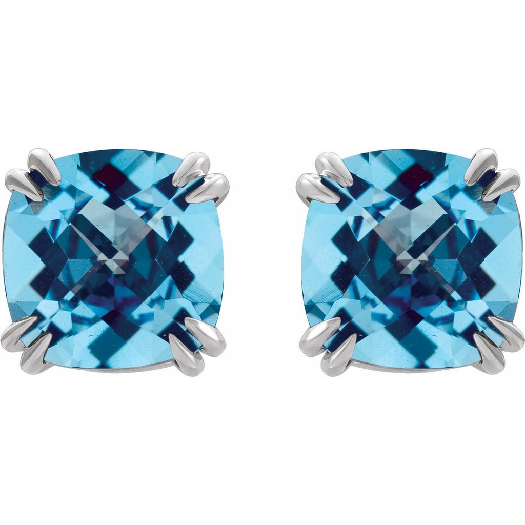 14K White Gold 6x6 mm Cushion Natural Swiss Blue Topaz Earrings