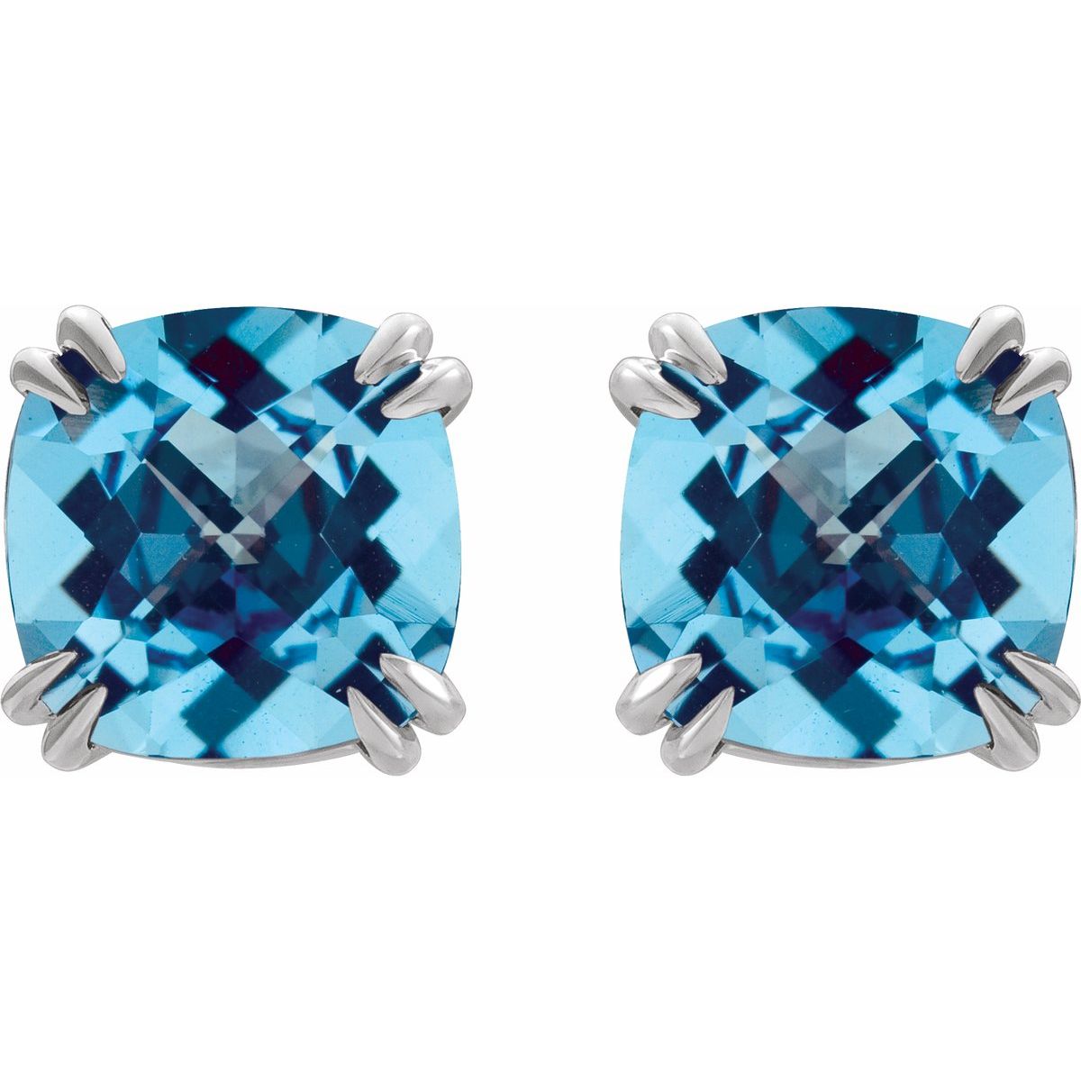 14K White Gold 6x6 mm Cushion Natural Swiss Blue Topaz Earrings