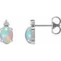 Sterling Silver 6x4 mm Natural Ethiopian Opal Cabochon & .03 CTW Natural Diamond Earrings