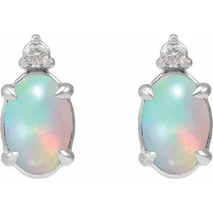 Sterling Silver 6x4 mm Natural Ethiopian Opal Cabochon & .03 CTW Natural Diamond Earrings