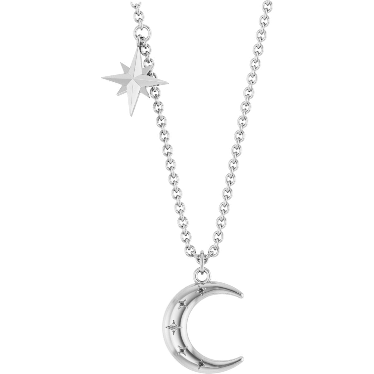 Sterling Silver Crescent Moon & Star 18" Necklace