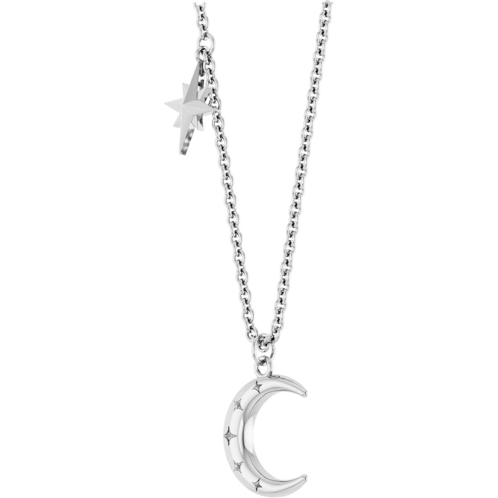 Sterling Silver Crescent Moon & Star 18" Necklace
