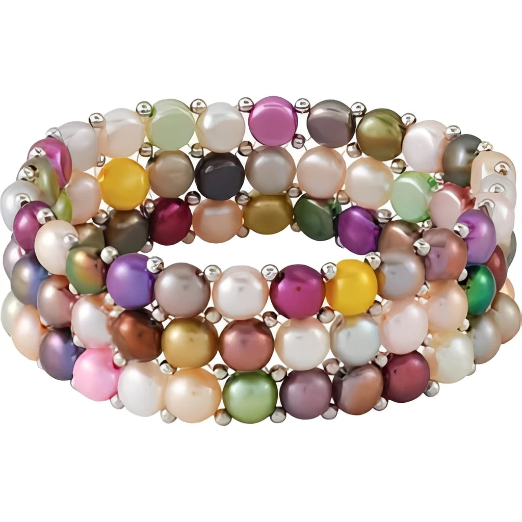 Sterling Silver Cultured Multi-Color Freshwater Pearl Stretch 7" Bracelet